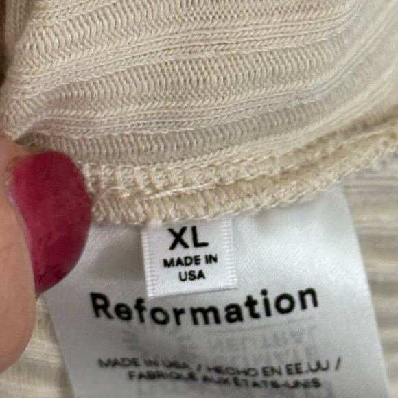 Reformation October Sweetheart Neck Long Sleeve Ribbed Knit Top Bone Cream XL - Picture 14 of 14